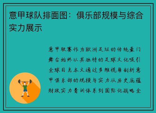意甲球队排面图：俱乐部规模与综合实力展示